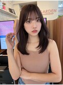 黒髪ボブルフネビージュワンレンくびレイヤーミディアムヘア