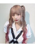 ツイン　ヘアメ　ダブルカラー　ピンクグラデーション　ホワイト