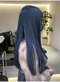 ネイビーブルー/艶髪ロング/透明感ダブルカラー
