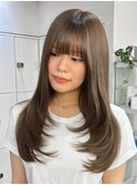ミディアムロングレイヤーカットブリーチなしダブルカラー心斎橋
