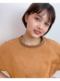 ミニボブ 毛先パーマ 黒髪 シアーグレージュ くすみベージュ