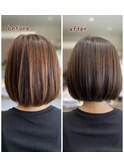 ヘアカラーグレージュアンブレラカラーショートボブ 50代