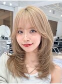 ハイライトカラーミルクティーベージュケアブリーチダブルカラー