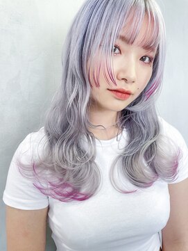 アルバム 池袋(ALBUM) ウルフレイヤーアクセントピンク_グレージュカラーボブ_98927