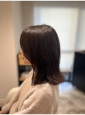 レイヤーカットボブグレージュタッセルボブセミロングパーマ