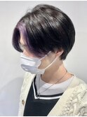ショートボブ大人ショートハンサムショート前髪なしグレージュ
