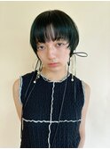 ブリーチなしモスグリーン　ミニボブ　マッシュショート