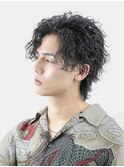 シャドウパーマ波巻きパーマツーブロック無造作マッシュ