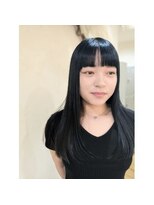 ヘアメイク アージュ 大野城 下大利店(HAIR MAKE age) ナチュラルロング　ぱっつん前髪×ブルーブラック　20代30代40代