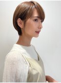 横顔美髪マッシュ切りっぱなしボブエアリーロングピンクブラウン