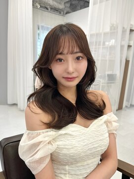 ハピネス 梅田茶屋町店(HAPPINESS) 韓国ヘアぱっつん前髪レイヤーカットブリーチなしピンクブラウン