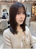 ◯黒髪小顔ボブルフネビージュワンレンレイヤーカット暗髪ヘア