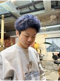 ケアブリーチネイビーブルースパイキーショートツイストパーマ