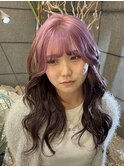 くびれヘア/韓国レイヤーカット/デザインカラー/ピンクカラー