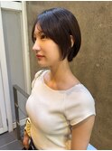 小顔ナチュラルショートレイヤーボブリーチなしミルクブラウン