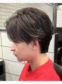 1227黒髪アッシュブラック束間韓国ヘアセンターパートウルフ