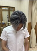 バレイヤージュホワイトシルバーアッシュブルーホワイトメンズ