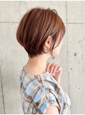 小顔見せショートベージュカラーブリーチしない透明感カラー