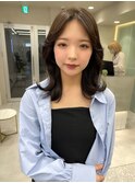 韓国ヘア ロングヘア レイヤーカット 前髪カット くびれ巻き