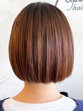 レポヘアー(Repos hair) 20代30代40代大人可愛いハイライトレッドブラウンショートボブ