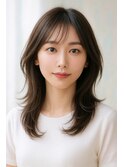 ナチュラル小顔レイヤー×透け感アッシュブラウン