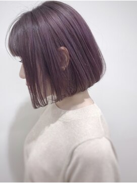 モリオフロムロンドン 大宮店(morio from London) 大人かわいい切りっぱなしワンレンボブ×ピンクパープルカラー