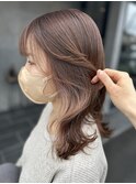 #明るめピンクベージュカラー #くびれミディアム