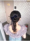 編みおろし　ポニー　参列ヘア