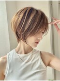 大人美人ショートボブ/白髪ぼかしハイライト/40代50代60代