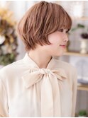 ピンクベージュブリーチなし小顔ひし形レイヤーボブ30代上尾Te2