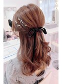 手櫛感のゆるハーフアップスタイル
