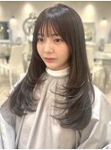 ロングレイヤー/アッシュグレージュ/前髪カット/小顔カット