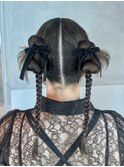 【個性的ヘアアレンジ】タイトリボン × ツインカチモリ