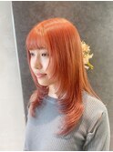 オレンジヘア/レイヤースタイル/ハイトーンカラー