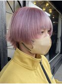 ピンクベージュ丸みショートボブマッシュショートくびれショート