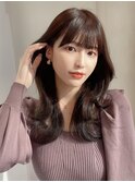 シャギーレイヤーロング韓国ワンホンヘアシースルーぱっつん前髪