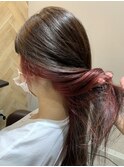 インナーカラー ケアブリーチ ピンクレッド
