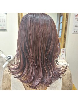 ヘアーズ ロッソ(hair's ROSSO) 外ハネミディアム×ピンクブラウン