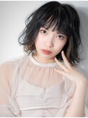 イヤリングカラー外ハネカール黒髪小顔ボブパーマz越谷20代30代