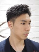 黒髪ツーブロックショート/爽やかビジネスアップバングスタイル