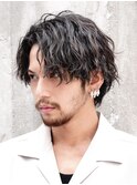 メンズウルフ波巻きツイストスパイラルMIXツーブロックパーマ