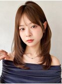 セミディ艶感薄めバング愛されグランマッシュデザインカラー