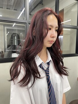 ニコ トウキョウ 渋谷(nico TOKYO) ダブルカラーチェリーレッドピンクブラウン韓国レイヤーロング