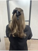 milk tea beige×ハーフアップ簡単アレンジ