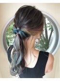 インナーユニコーンカラー　ヘアアレンジ　デザインカラー