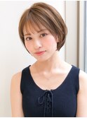 ピンクベージュ小顔カットボブルフ透け感艶カラークールショート