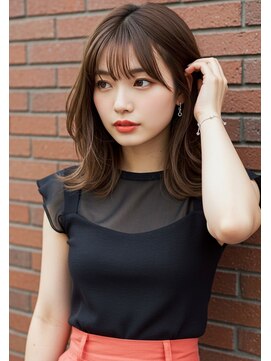 フルショウ 小牧(FURUSHO) くびれミディアムマロンベージュ大人可愛い艶髪シースルーバング