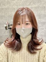 アクション 心斎橋店(ACTION)&nbsp;ブリーチ無しチェリーレッド　くびれヘア　韓国ヘア　顔まわり