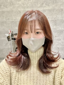 アクション 心斎橋店(ACTION) ブリーチ無しチェリーレッド　くびれヘア　韓国ヘア　顔まわり