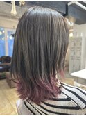 大人ガーリーダークアッシュミディアムレイヤーカットブリーチ